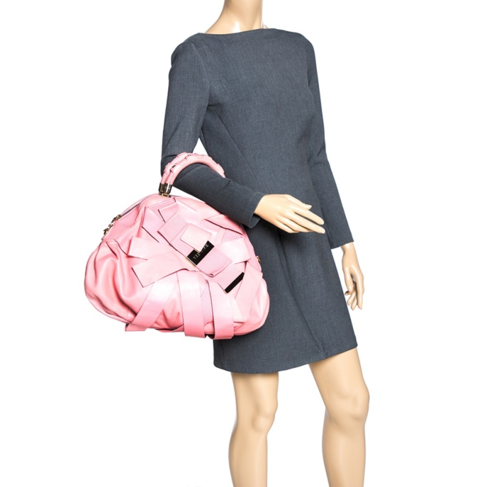 VERSACE Pink Leather Venita Bow Satchel - Picture 9 of 9
